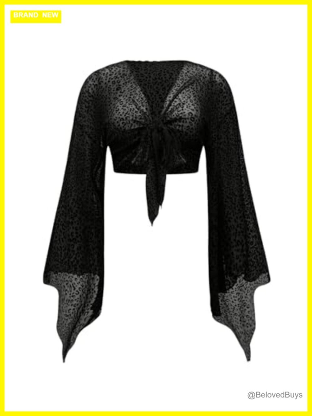 Plus Size Gothic Tie Front Bell Sleeve Mesh Crop Blouse Grunge Rave Top